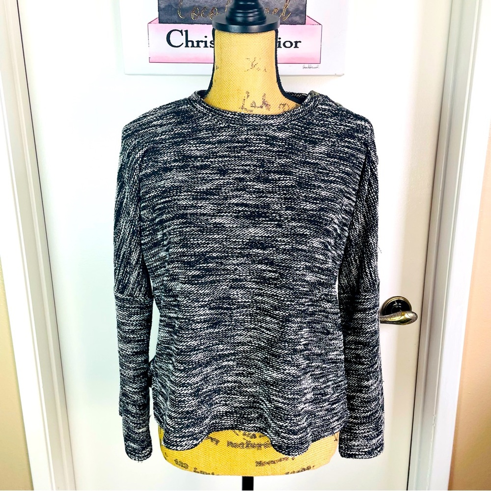 Madewell Women Small Sweater Black White Button Shoulder Sweatshirt Winter